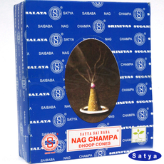 Satya Sai Baba Nag Champa Räucherkegel, Dhoop Cones - 1 Schachtel, 10 Kegel mit Halter, Aroma Duft, image 