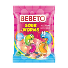 Bebeto Jelly Gum Sour Worms (80g), image 