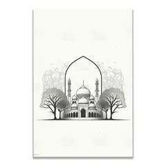 Moschee Zeichnung symetrisch Poster, Größe: 60x90 cm, Rahmen: Silber, image 