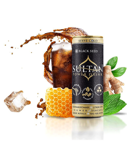 Sultan Power Drink, Energy Drink von Sultan - Ginseng und Ingwer, frische Minze mit Zitrone, Süße aus Stevia und Honig, 330ml Dose, image 
