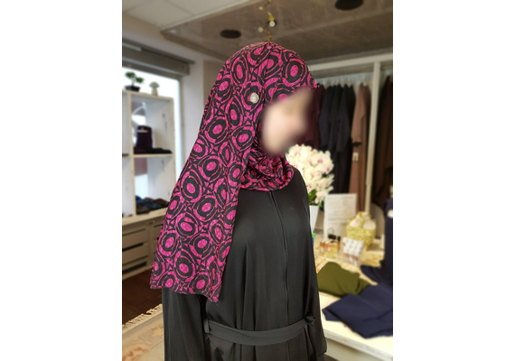 Hijab - Schal Kombi (Kopftuch), Title: Weiss - Schwarz Muster, image 
