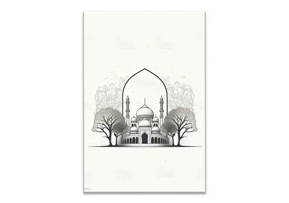 Moschee Zeichnung symetrisch Poster, Größe: 60x90 cm, Rahmen: Silber, image 
