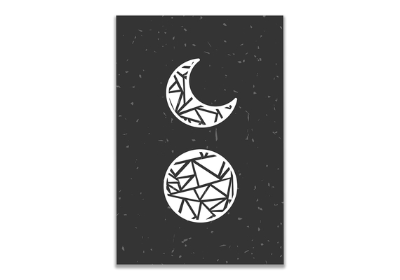 Sonnemond Schwarzweißkunst weiß auf schwarz Poster, Größe: 60x90 cm, Rahmen: Silber, image 