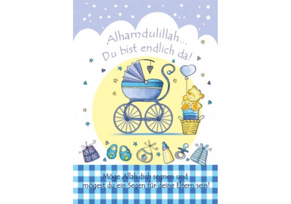 Postkarte zur Geburt und Aqiqa für Jungs - XL mit Spruch, DIN A5, image 