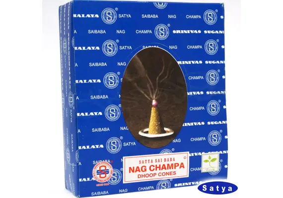 Satya Sai Baba Nag Champa Räucherkegel, Dhoop Cones - 1 Schachtel, 10 Kegel mit Halter, Aroma Duft, image 