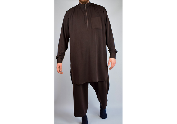 Salwar Khameez, Khamiz, Qamis, islamisches Hemd, Set Hose und Hemd  - Einheitsgrößen in L, XL, verschiedene Farben, Farbe: Dunkelbraun, image 