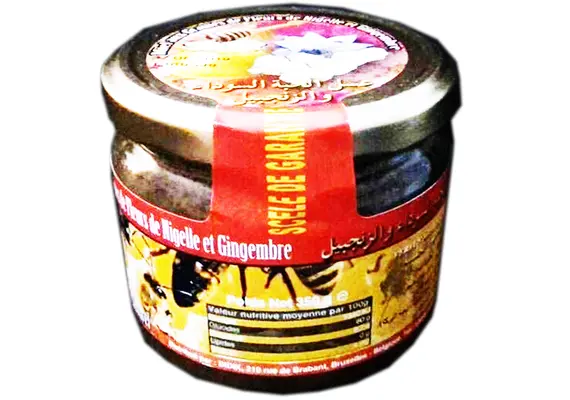 Schwarzkümmel Honig mit Ingwer Stücken und Bienenpollen - 350g Glas, image 