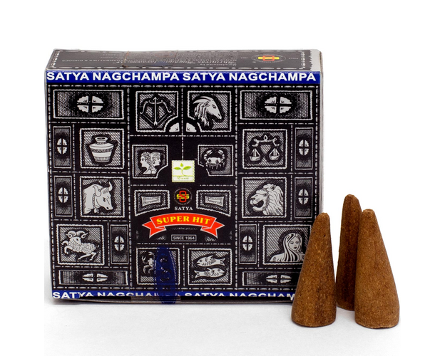 Satya Super Hit Räucherkegel, Dhoop Cones - 1 Schachtel, 10 Kegel mit Halter, Aroma Duft, image 